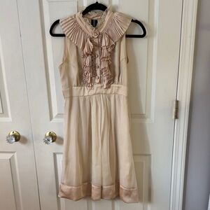 Chic Soft Gold Midi Dress with Ruffle Details